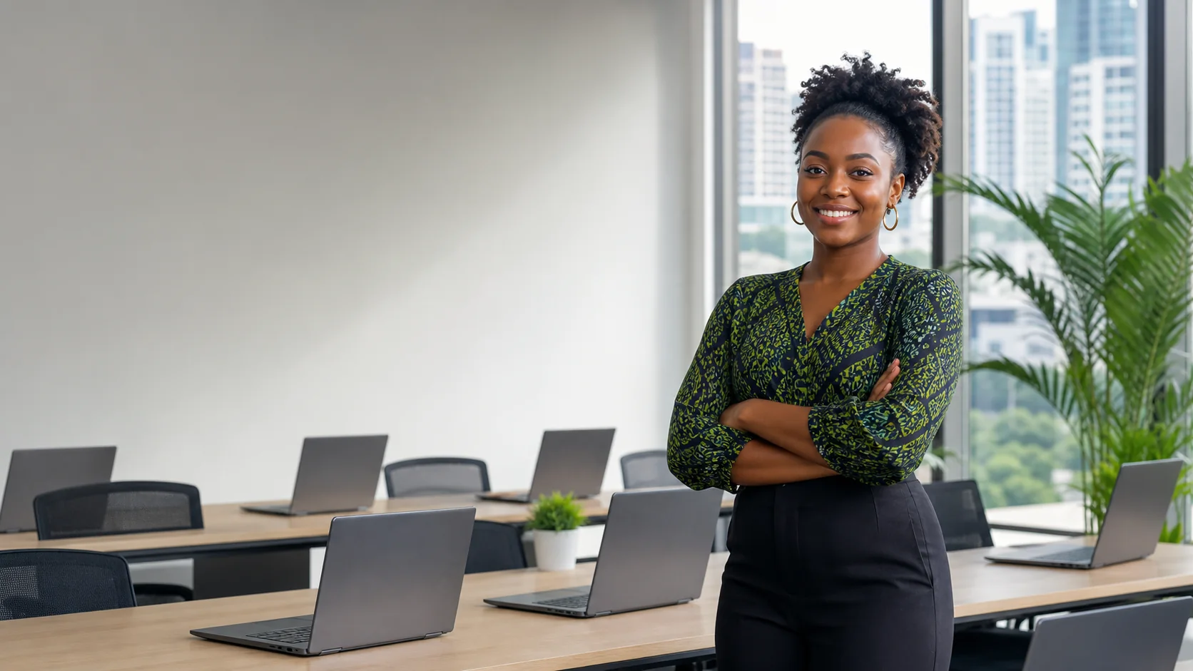 African trainer leading a laptop-based training session