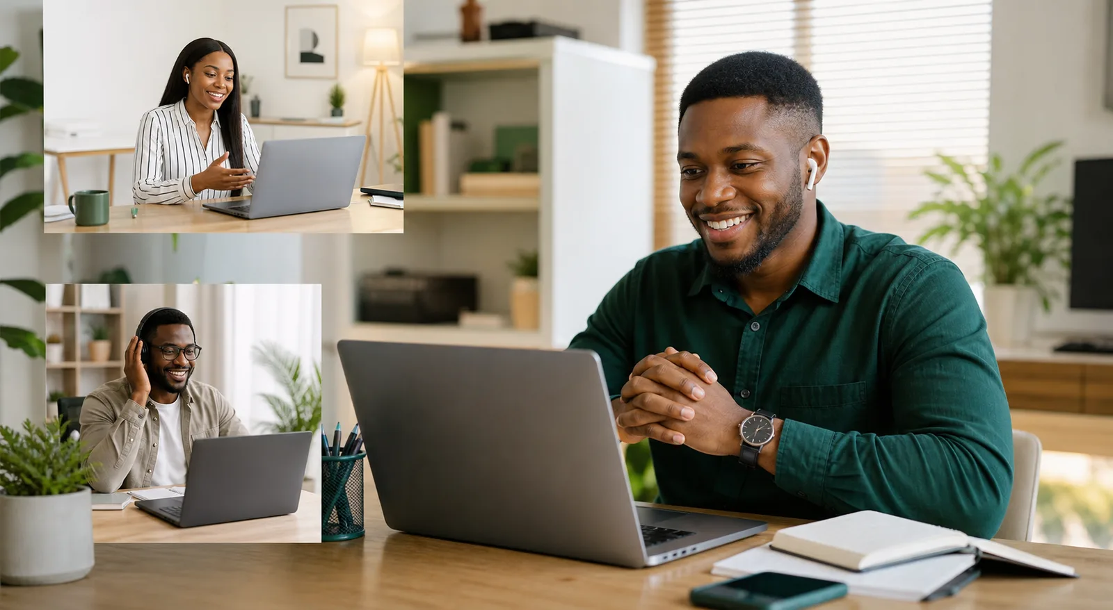 Nigerian remote workers using rental laptops at various home office setups